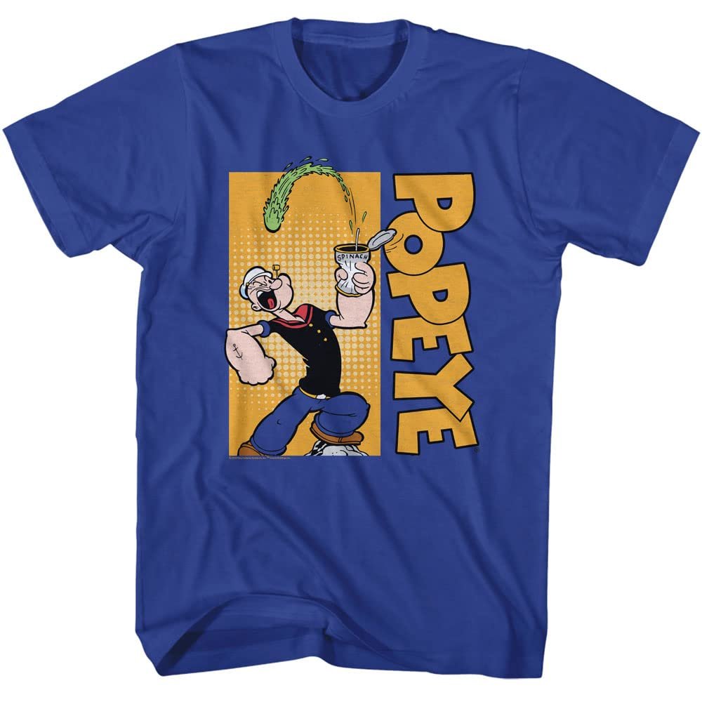 American Classics Popeye The Sailor Man Cartoon Eating Spinach Pop Art Print Adult Short Sleeve Retro Style T-Shirt - Blue, XL
