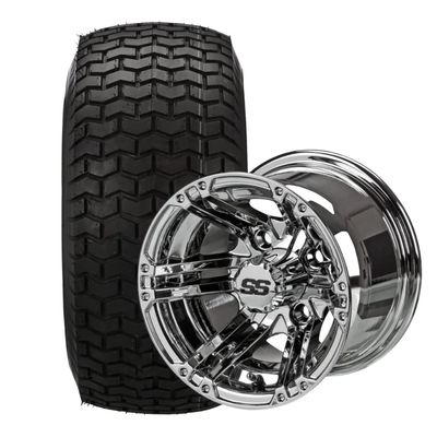 10" Yukon Mirror Golf Cart Wheels and Tires Combo (20x10-10 Turf) Set of 4