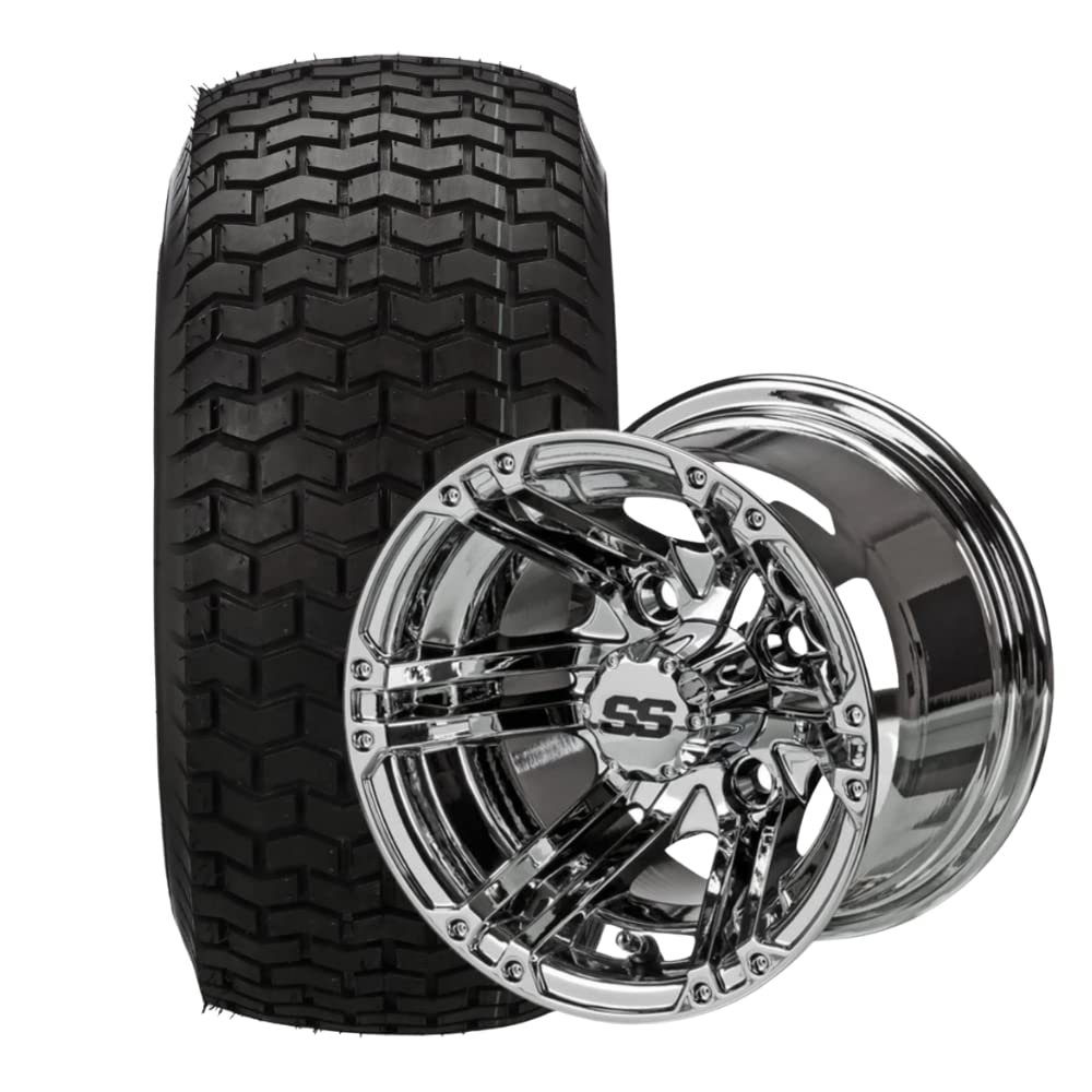 10" Yukon Mirror Golf Cart Wheels and Tires Combo (20x10-10 Turf) Set of 4