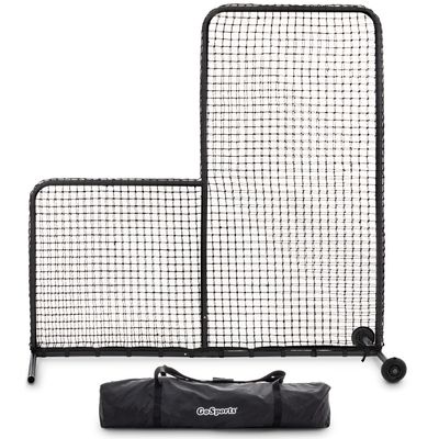 GoSports 7 ft x 7 ft PRO Baseball & Softball L Screen - Pitcher Protection Net with Wheels and Carrying Case