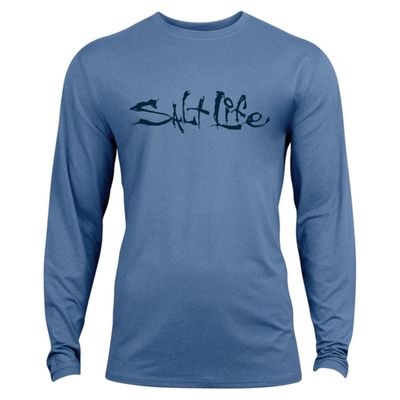 Salt Life Unisex Kids Unisex Kids Signature Icons Long Sleeve Performance Tee T-Shirt, Harbor Blue Heather, Small US