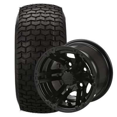 10" Yukon Matte Black Golf Cart Wheels and Tires Combo (20x10-10 Turf) Set of 4