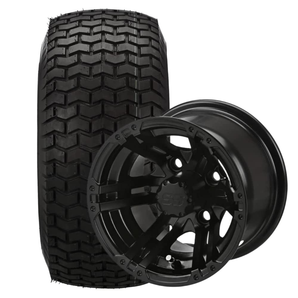 10" Yukon Matte Black Golf Cart Wheels and Tires Combo (20x10-10 Turf) Set of 4