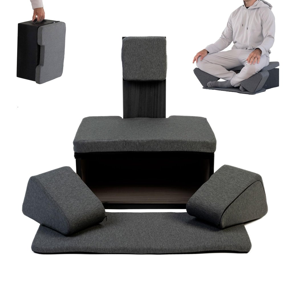 Ungloo Floor Meditation Chair with Back Support | Posture Seat with Padded Leg Wedges, Foot Pad and Supportive Backrest | Portable Lightweight Meditation Floor Chair