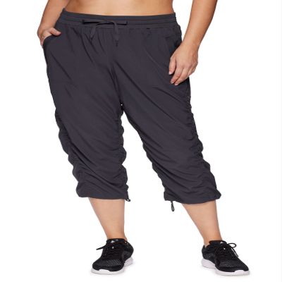 RBX Women's Plus Size Lightweight Woven Drawstring Capri Pant Dark Grey 3X