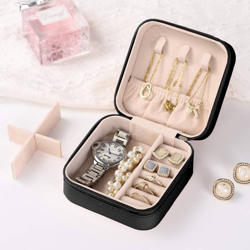 Small Jewelry Box, Travel Jewelry Case, Mini Jewelry Organizer Gift Box for Earring Necklace Ring PU Leather