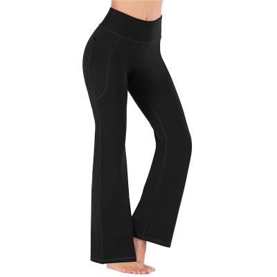 XUNRYAN Workout Flare Leggings with Pockets for Women Bootcut Yoga Pants High Waisted Jeggings Athletic Trousers Activewear Dark Black