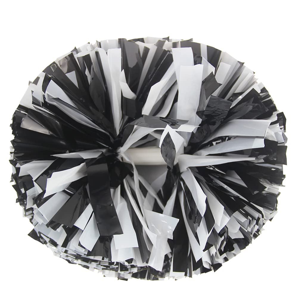 Lovecheer 2PCS Black and White Cheerleading Pom Poms with Baton Handle for Halloween Easter Party Sports Team Spirit Basketball Baseball Cheerleader Birthday Gifts