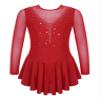 Agoky Kids Girls Sequins Mesh Ballet Dance Dress Long Sleeve Gymnastic Leotard Skirt Figure Ice Skating Dress Dancewear Burgundy 12 Years view 1