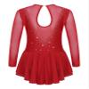 Agoky Kids Girls Sequins Mesh Ballet Dance Dress Long Sleeve Gymnastic Leotard Skirt Figure Ice Skating Dress Dancewear Burgundy 12 Years view 2
