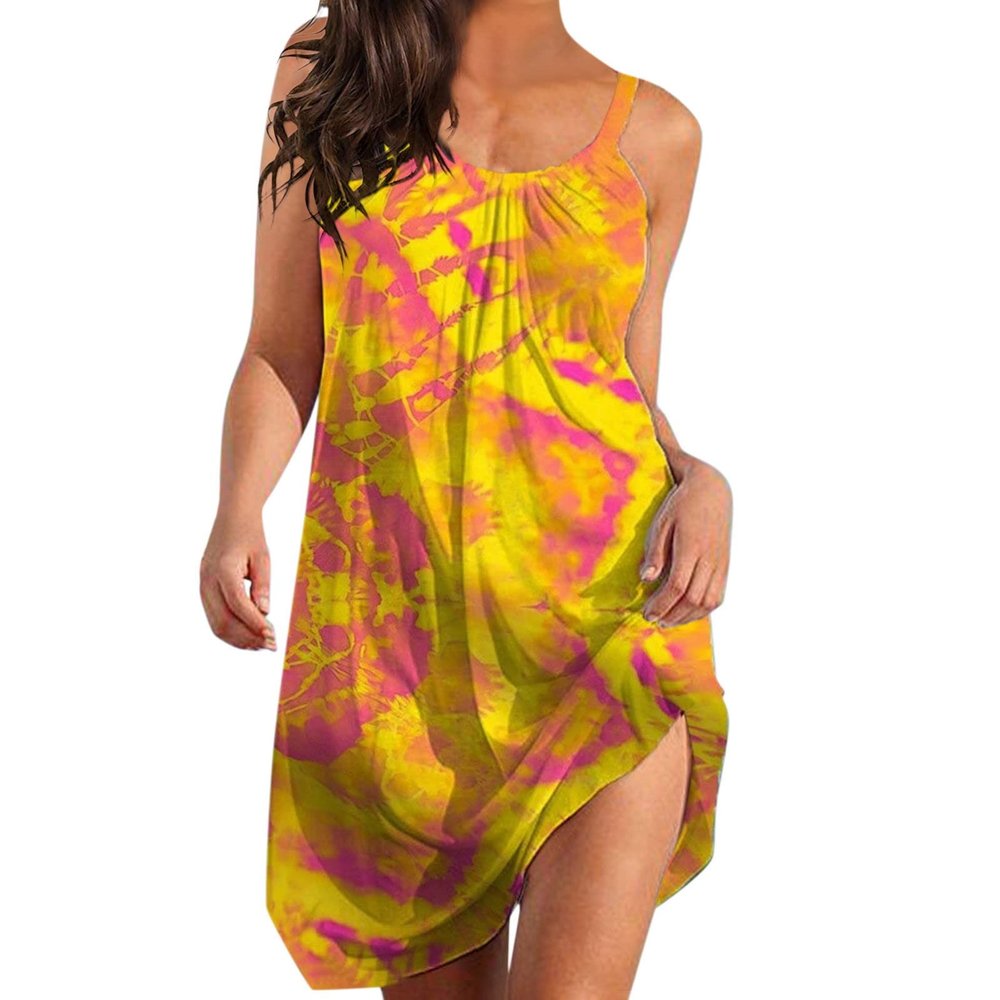 Casual Dresses for Women Valentines Day Dress Women Summer Dress for Women Casual Tank Sundress Beach Floral Spaghetti Straps Pocket Loose Cover Ups Women's Casual Loose Sundress