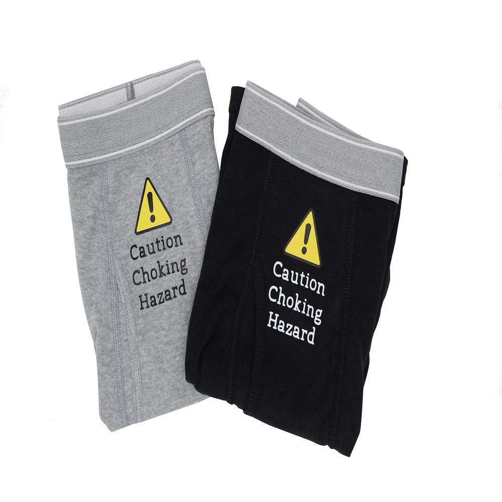 Caution Choking Hazard Boxer Briefs, Funny Boxer Briefs For Men, ONE PAIR (XL, Black)