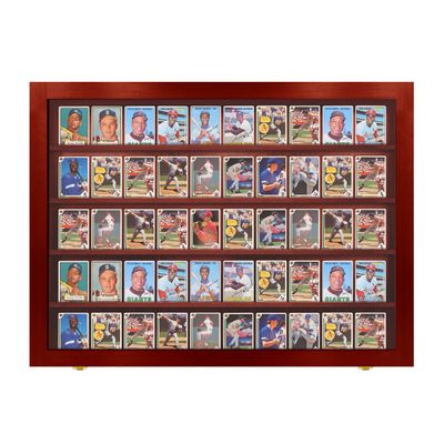 PENNZONI Baseball Card Display Case - Sports Card Display Frame Lockable - 50 Ungraded Cards Case with UV Protection, Card Display for Football & Basketball | Trading Card Display, Cherry