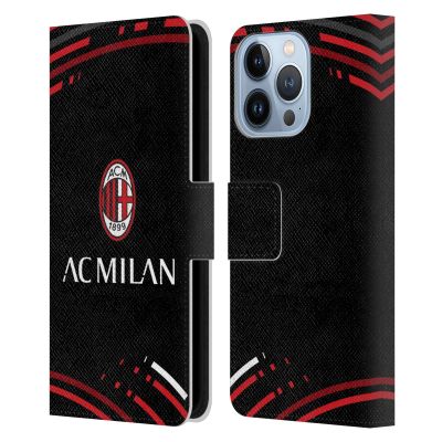 Head Case Designs Officially Licensed AC Milan Curved Crest Patterns Leather Wallet Case Compatible with Apple iPhone 13 Pro