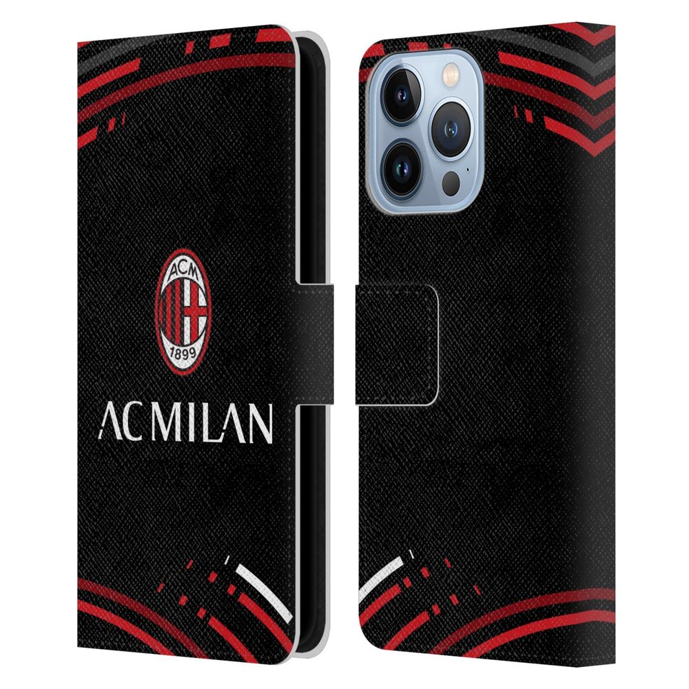 Head Case Designs Officially Licensed AC Milan Curved Crest Patterns Leather Wallet Case Compatible with Apple iPhone 13 Pro