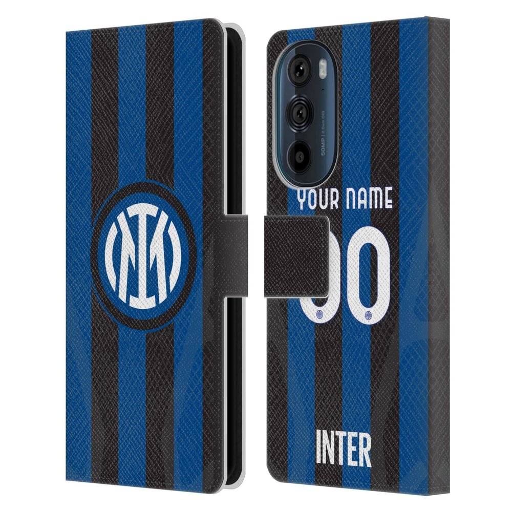 Head Case Designs Officially Licensed Custom Customized Personalized Inter Milan Home 2022/23 Crest Kit Leather Book Wallet Case Cover Compatible with Motorola Edge 30