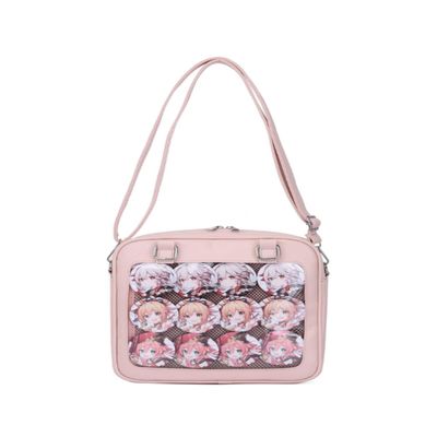 SMALLBLUER Purse and Backpack JK Uniform Messenger Bag Lolita Ita Handbag DIY Design Transparent Windows Shoulder Bag-Pink