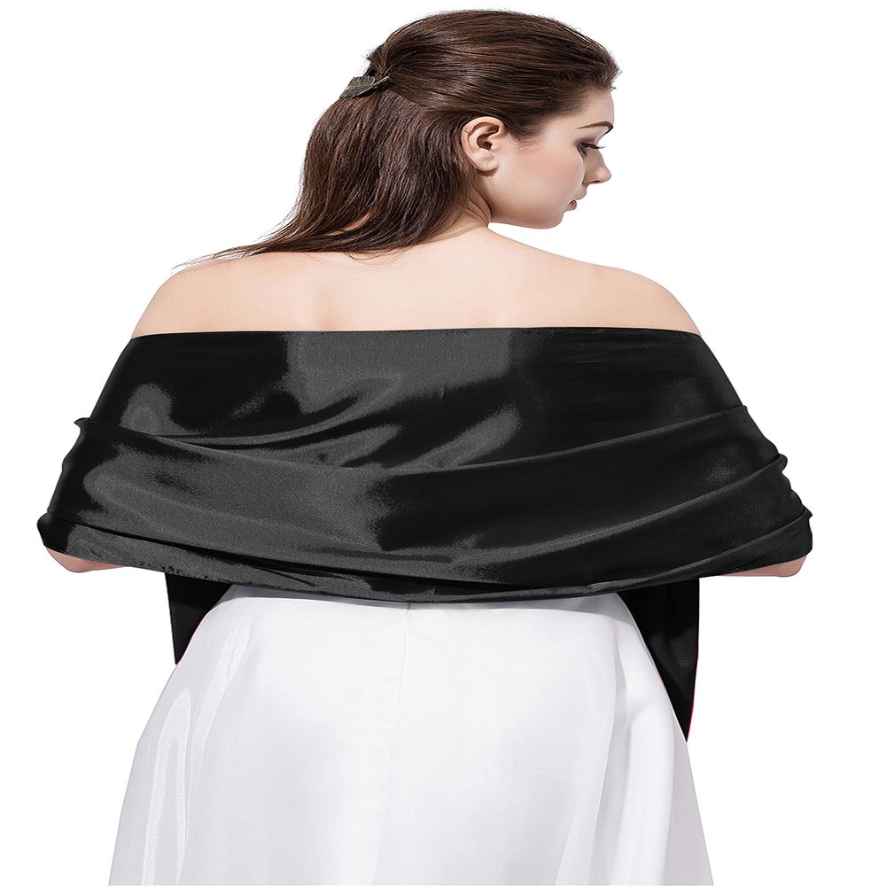DDNFO Womens Satin Scarf Long Lightweight Shawls Bridesmaid Wedding Wrap Scarf Pashmina (DMPJ) (Black)