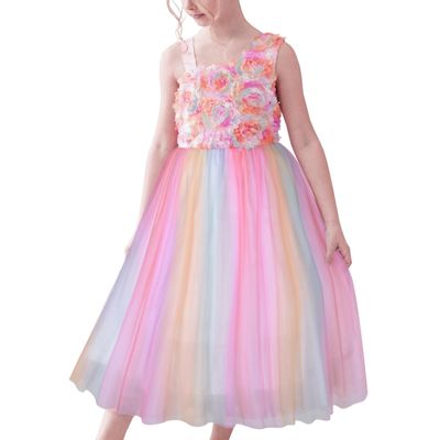 Girls Dress Multicolor Rainbow Floral Bloom Party Wedding Pageant Size 8