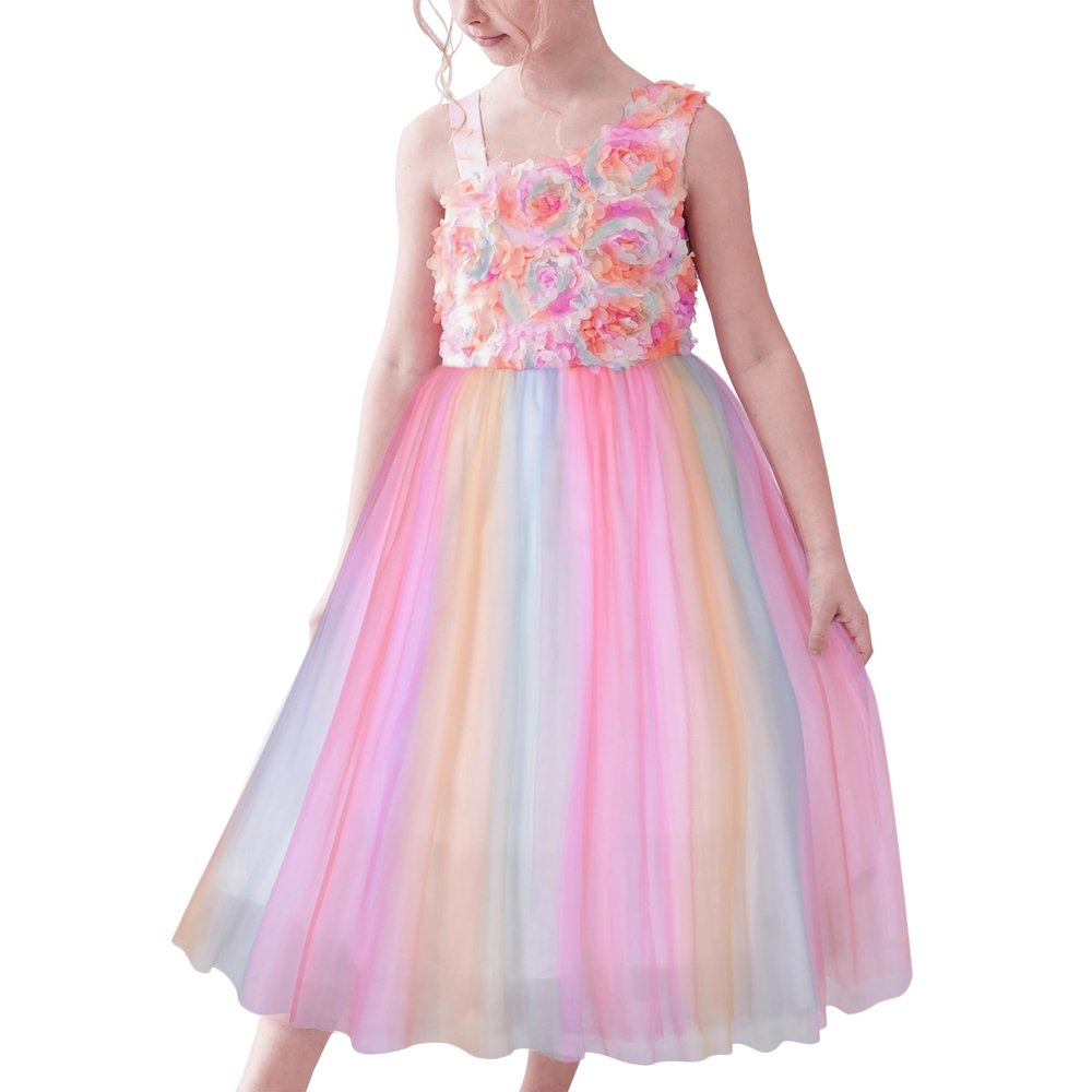 Girls Dress Multicolor Rainbow Floral Bloom Party Wedding Pageant Size 8
