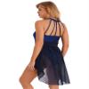 Jizyo Women's Lyrical Dance Costume Sleeveless Sheer Mesh Leotard Dress Modern Contemporary Ballet Dancewear Navy_Blue Large view 4