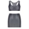 Agoky Women's Glossy Yoga Bra Vest Top High Waisted Solid Seamless Short Skirts Club Dance Sets Dark Grey Medium