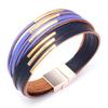 COLORFUL BLING Handmade Multi-Layer Leather Bracelet Braided Metal Stackable Cuff Bangle for Women Layered Wristband Armband Jewelry-purple blue view 1