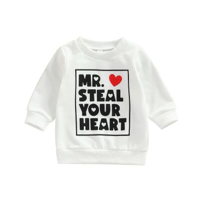 Kayotuas Toddler Baby Crewneck Sweatshirt Cute Letter Print Long Sleeve Shirts Pullover Tops Valentines Day Outfit Spring Clothes (MR STEAL YOUR HEART White,18-24 Months)