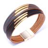 COLORFUL BLING Handmade Multi-Layer Leather Bracelet Braided Metal Stackable Cuff Bangle for Women Layered Wristband Armband Jewelry-grey black view 1