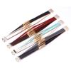 COLORFUL BLING Handmade Multi-Layer Leather Bracelet Braided Metal Stackable Cuff Bangle for Women Layered Wristband Armband Jewelry-grey black view 2