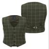 Boys Tweed Windowpane Check Sage Green Vest Cotton Slim Fit Retro Smart Casual Dress Single Breasted Vest Size 13 Years view 2