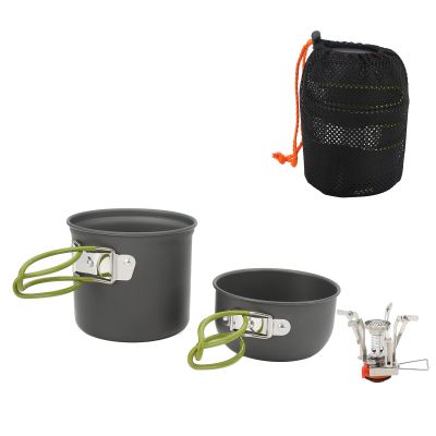 Restokki 5pcs Camping Cookware Mess Kit, Camping Pots and Pans Set with Portable Stove for Backpacking, Hiking, Car Camping(#2)