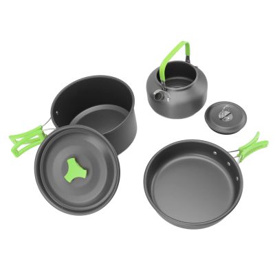 Restokki Cooking Pot Set, Camping Pots and Pans Set with Tableware Non Stick Camping Cookware Mess Kit for Picnic Fishing(Green)