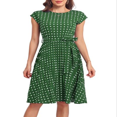 BBcoch Midi Dresses for Women Summer Petite Pleated A Line Polka Dot Dress Green White Dot X-Large