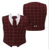 Boys Tweed Single-Breasted Windowpane Check Slim Fit Cotton Maroon Burgundy Vest 3 Piece Retro Tie Formal Smart Casual Set Size 15 Years view 2