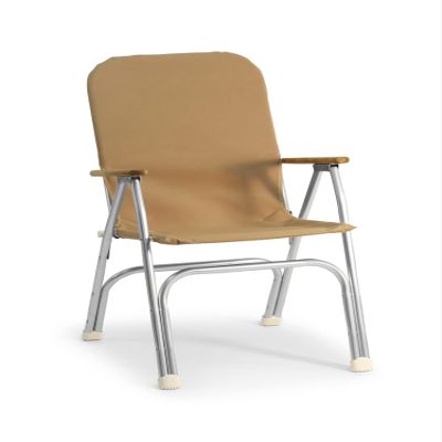 FORMA MARINE Folding Aluminum Boat Chair with Teak Armrests Uniform Fabric, Folding, Anodized, Beige-Brown Fabric, Model M120BR