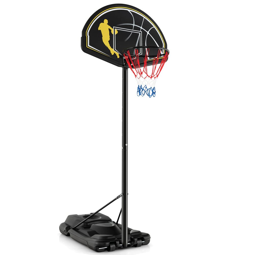Goplus Portable Basketball Hoop Outdoor Indoor, 4.25-10FT 12-Level Adjustable Basketball Goal w/ 44 Shatterproof Backboard, Fillable Base, Basketball Stand System for Youth Adults
