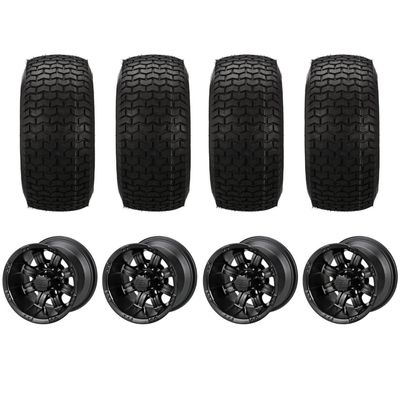 10" Matte Black Golf Cart Wheels and Tires Combo (20x10-10 Turf) Set of 4