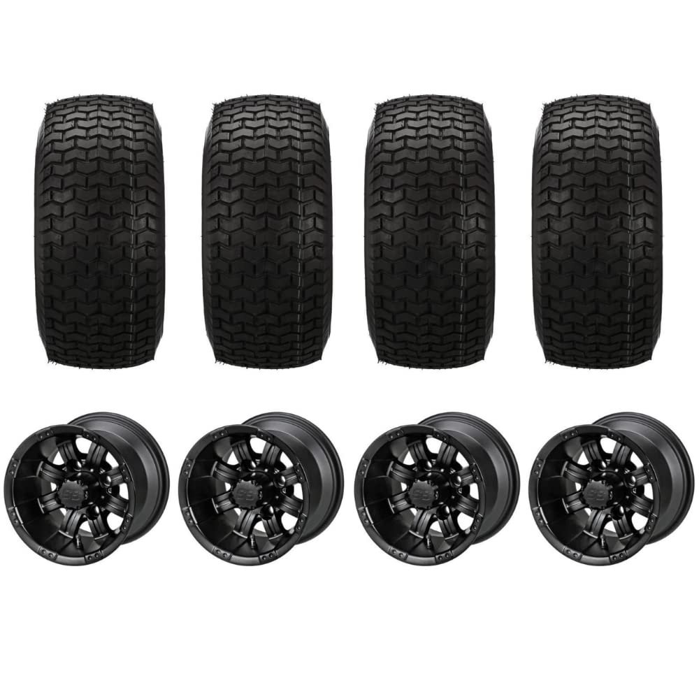 10" Matte Black Golf Cart Wheels and Tires Combo (20x10-10 Turf) Set of 4