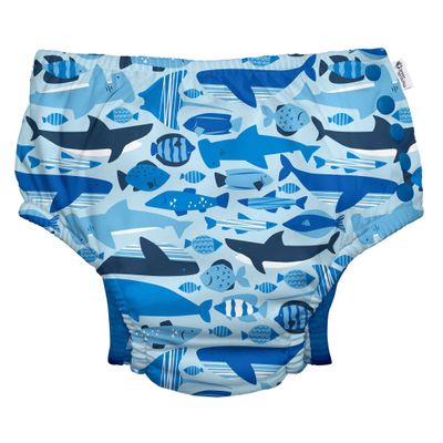 i play. by green sprouts Reusable, Eco Snap Swim Diaper with Gussets, UPF 50, 12 mo, Blue Undersea, Patented Design, STANDARD 100 by OEKO-TEX Certified