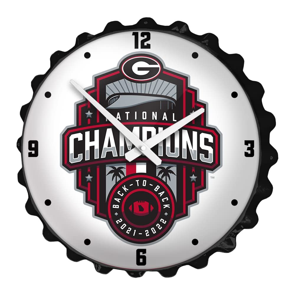 The Fan-Brand NCAA Georgia Bulldogs Bottle Cap Wall Clock: National Champions, White - Football, Basketball & Baseball, College Wall Decor for Home, Office, Game Room, Fan Cave & Garage