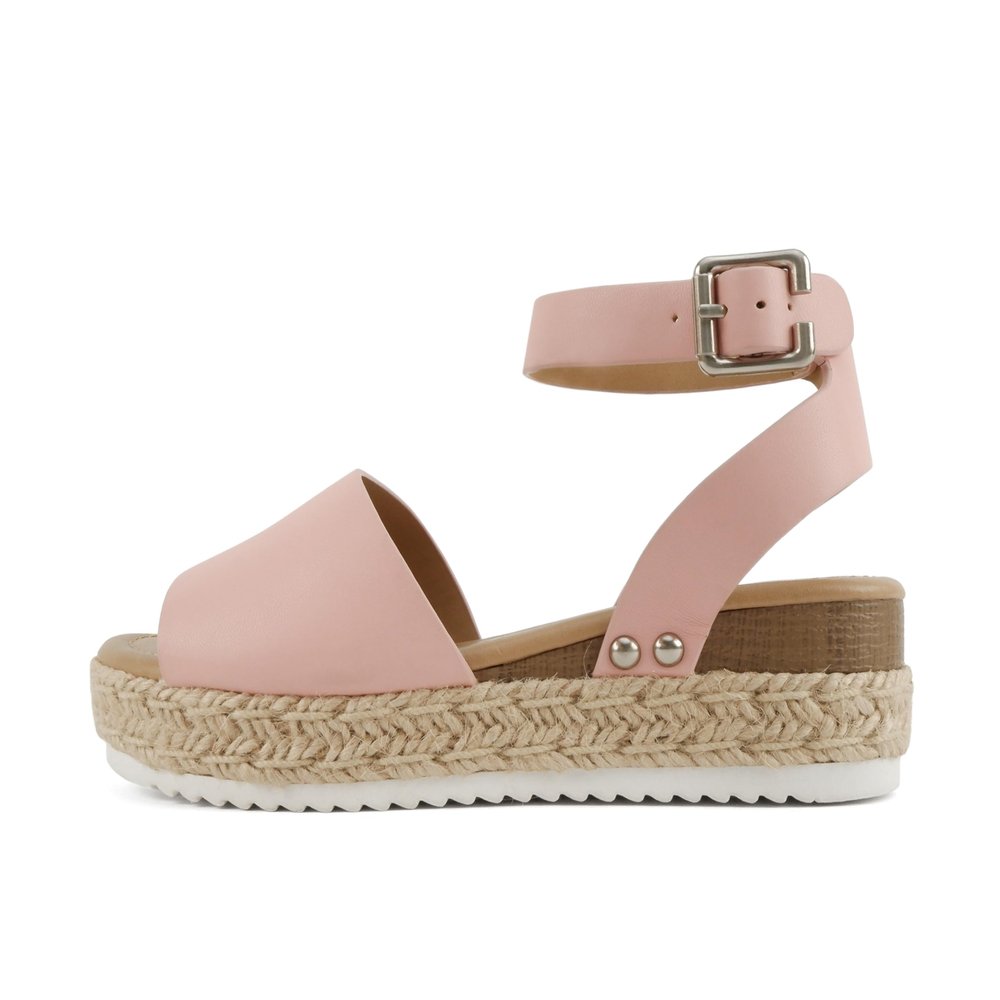 Soda Little Kids/Children/Girls Topic-IIS Espadrille Flatform Wedge Open Toe Sandals (Pink Pu, LITTLE KID 13)