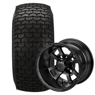 10" Matte Black Golf Cart Wheels and Tires Combo (20x10-10 Turf) Set of 4