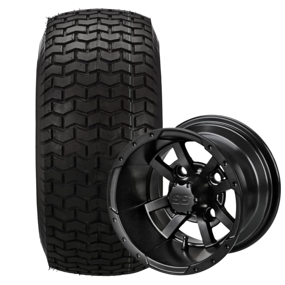 10" Matte Black Golf Cart Wheels and Tires Combo (20x10-10 Turf) Set of 4