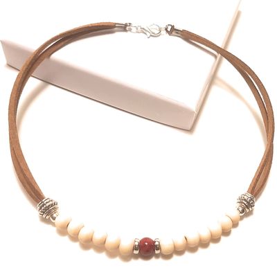 10 Inch Red Turquoise Wood Bead Micro Suede Leather Anklet Casual Boho Swim Jewelry Gift Boxed