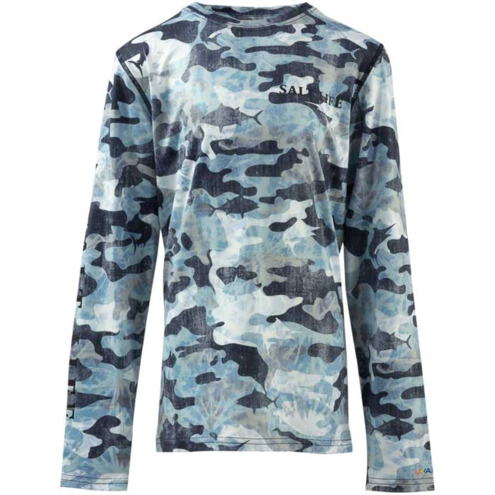 Salt Life Into The Abyss Youth Long Sleeve Performance Tee, Navy, X-Large