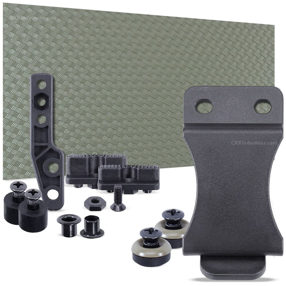 DIY Holster Making Kit - 1-Piece Adjustable Retention Concealment Holster (Light Bearing) - (IWB) - Basketweave - (Flat Dark Earth) - FOMI (1.75in) - (w/Flat Dark Earth Finishing Washers)