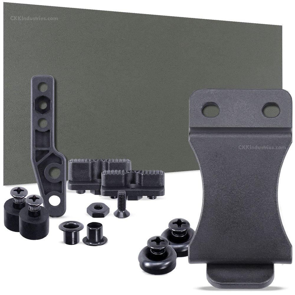 DIY Holster Making Kit - 1-Piece Adjustable Retention Concealment Holster (Light Bearing) - (IWB) - KYDEX - P1 Texture - (Olive Drab) - FOMI (1.75in) - (w/Black Finishing Washers)