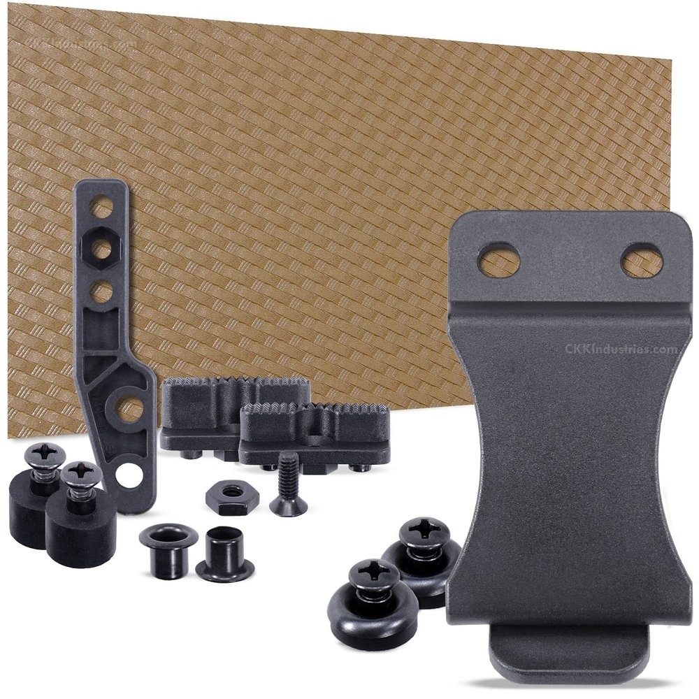 DIY Holster Making Kit - 1-Piece Adjustable Retention Concealment Holster (Light Bearing) - (IWB) - Basketweave - (Coyote Brown) - FOMI (1.75in) - (w/Black Finishing Washers)