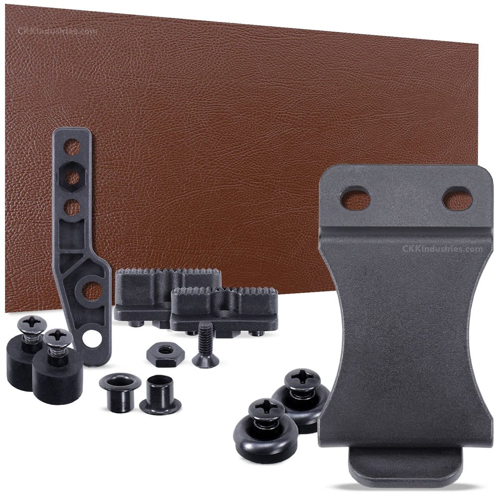 DIY Holster Making Kit - 1-Piece Adjustable Retention Concealment Holster (Light Bearing) - (IWB) - Raptor Texture - (Brown) - FOMI (1.50in) - (w/Black Finishing Washers)